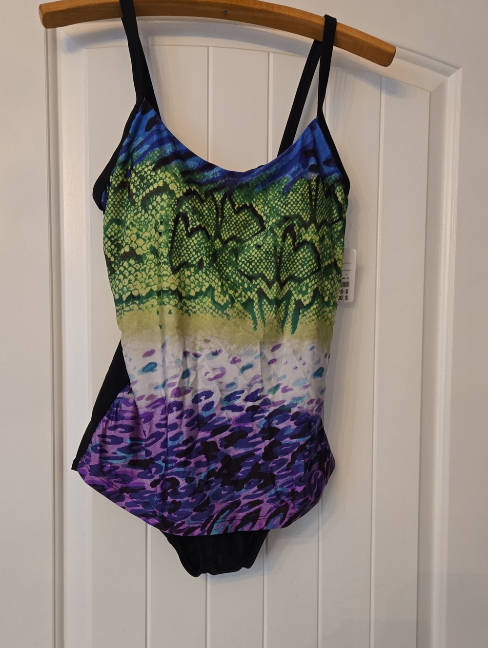 Women’s Multicolor Printed Swim Tank with Black Accents